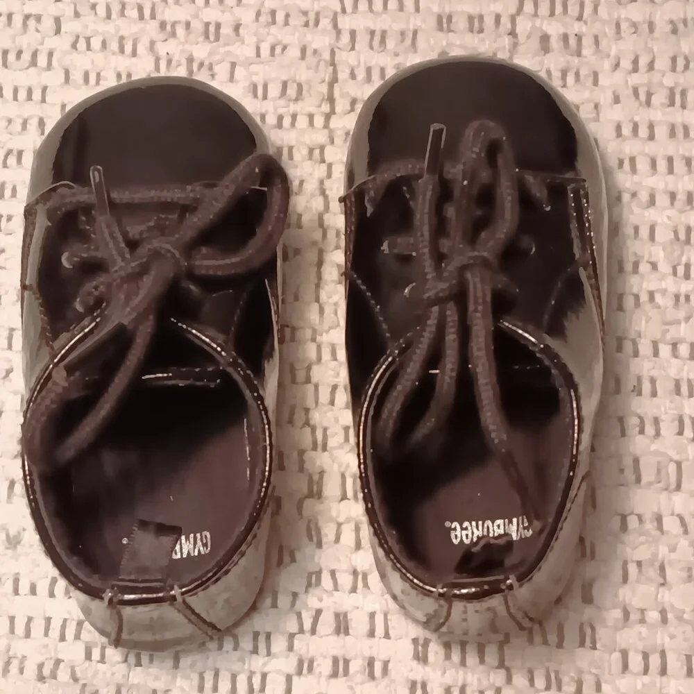 Gymboree baby infant black patent leather lace up dress formal crib shoes sz 4